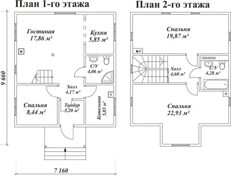 планировка двухэтажного дома 10x7