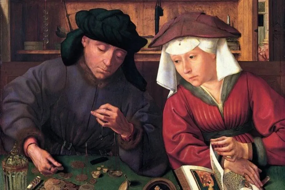 Картина фламандца Квентина Массейса "Меняла с женой". 1514 г.