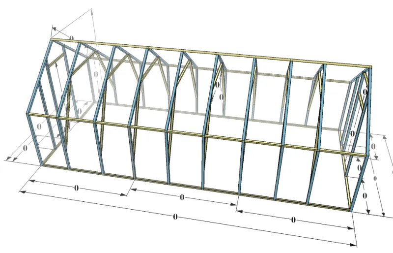Схема двухскатной теплицы (вид сверху)