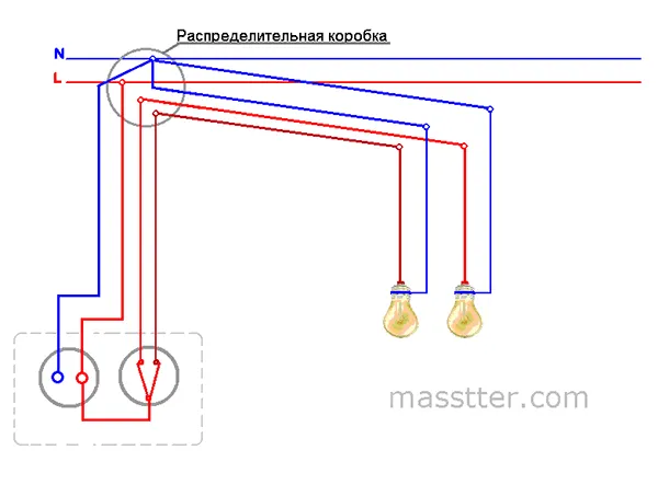 Подключение двойного выключателя с розеткой