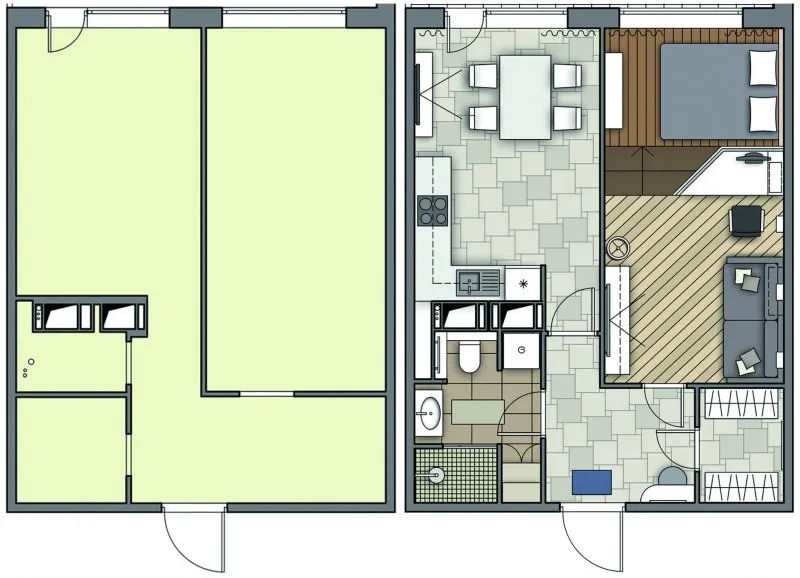 Перепланировка однокомнатной квартиры 30 кв.м в двухкомнатную