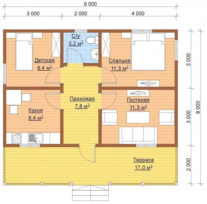 Планировка дома 8 на 9 одноэтажный