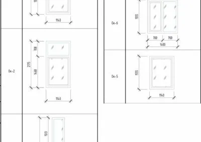 Подробные чертежи проекта включают в себя схему окон с размерами