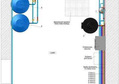 План котельной с расстановкой оборудования и обводки частного дома