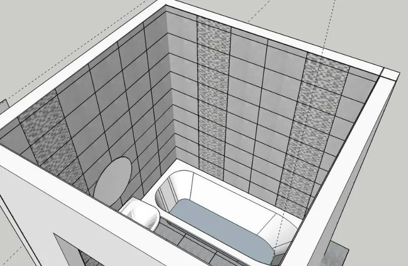 Обзор результата раскладки плитки в ванной под разным углом