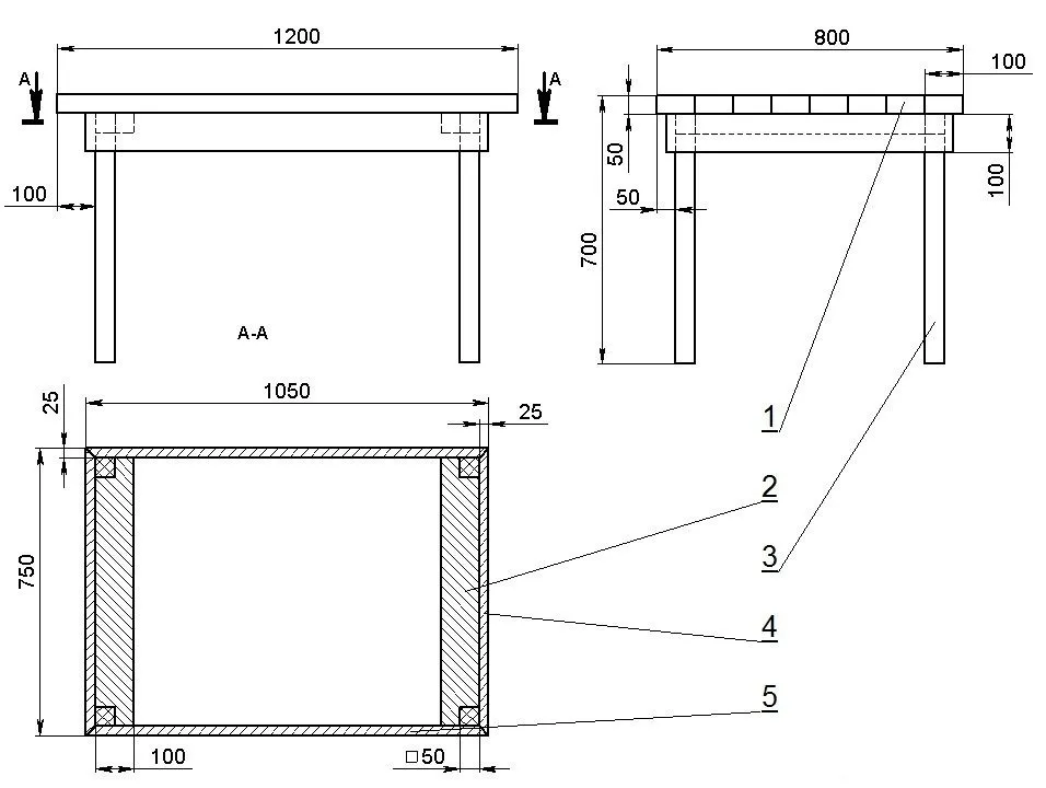 Чертёж стола для бани