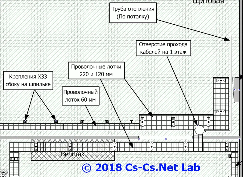 Пример работы в Visio: чертёж трасс лотков