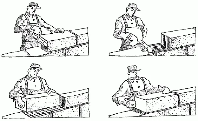Процесс кладки газобетонных блоков