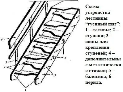 Лестница Гусиный шаг: фото на второй, расчет утиного, чертежи и отзывы, лапки своими руками, онлайн одномаршевая