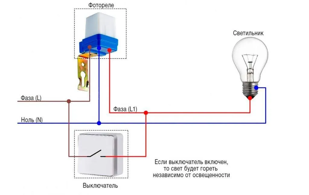 схема подключения через выключатель