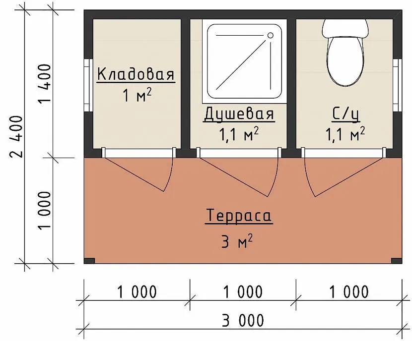 душ туалет для дачи под одной крышей