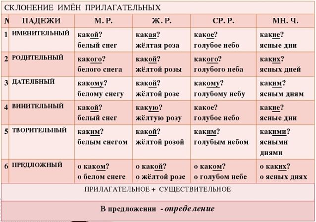 Склонение имён прилагательных в русском