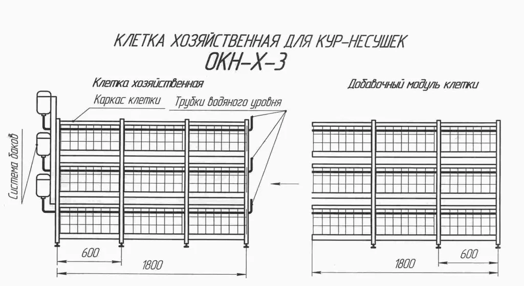 Чертеж клетки на 3 яруса