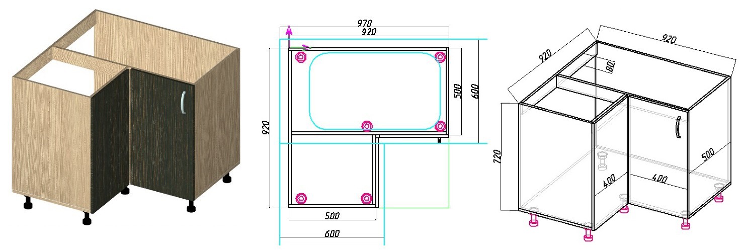 Угловой шкаф под мойку на кухне