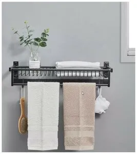<b>Полка</b> для ванной комнаты V-DomOK <b>Полка</b> настенная металлическая с крючками и держателем полотенец <span>тип: <b>полка</b>, количество уровней: 2, установка: настенная</span>