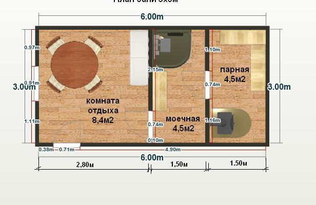 Планировка бани 3х6м- два варианта