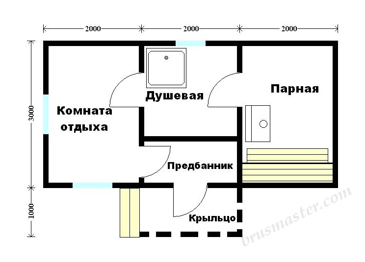 Баня 6х3 из бруса под ключ, проект бани