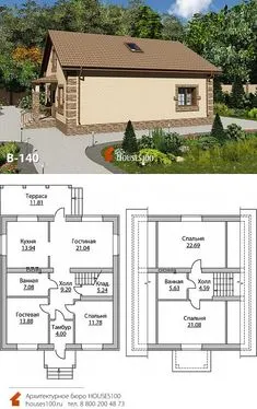 Проект дома B-140 (2/4) Проект дома с мансардой в классическом стиле от Houses100, площадью 141м2 House, Design, Cottage, Home, Floor Plan Drawing