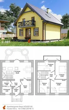 Проект дома C-107 (4/6) Проект мансардного дома в стиле прованс от Houses100, площадью 108м2 Australian House Plans, Best Business Ideas, Attic House, Bungalow House Plans, Tiny House Living, House Music, Beach House