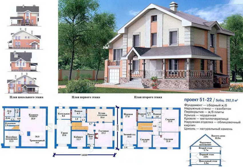 Готовый проект дома с мансардой и цокольным этажом