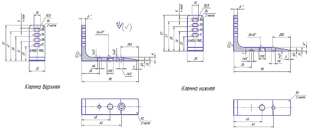 Чертежи самодельных клемм для точилки Lansky-Metabo из уголка 90х90х6