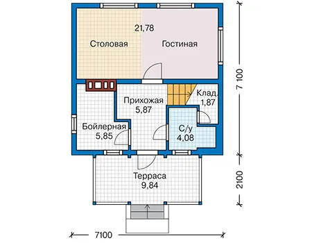 Планировка первого этажа :: Проект каркасного дома 90-70