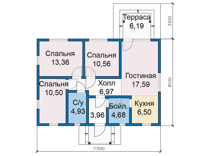 Планировка первого этажа :: Проект каркасного дома 91-21