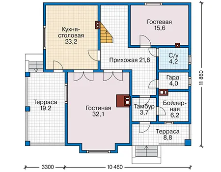 Планировка первого этажа :: Проект каркасного дома 90-31