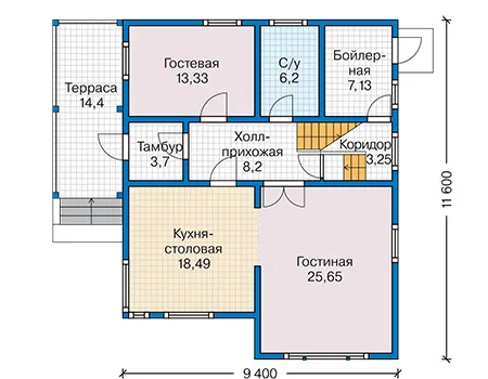 Планировка первого этажа :: Проект каркасного дома 90-69