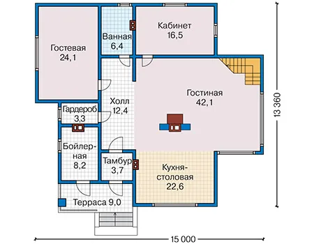 Планировка первого этажа :: Проект каркасного дома 90-14