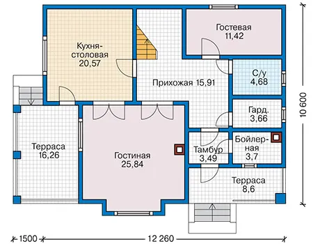 Планировка первого этажа :: Проект каркасного дома 90-29