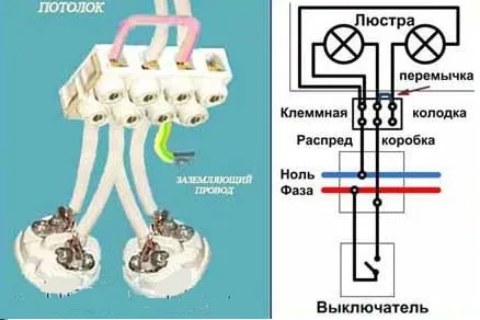 подключение люстры 2х3