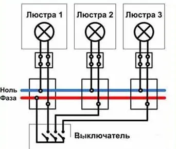 подключение люстр к трехклавишному выключателю