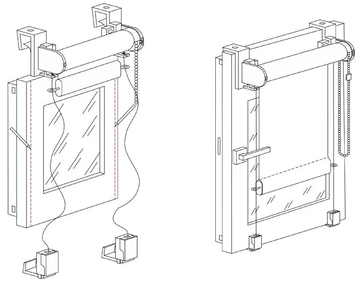 Схема монтажа рулонной шторы со струной