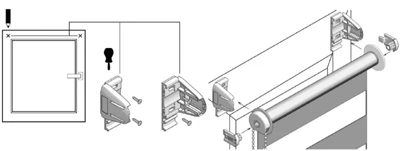 Схема сборки и установки шторы зебра на саморезы
