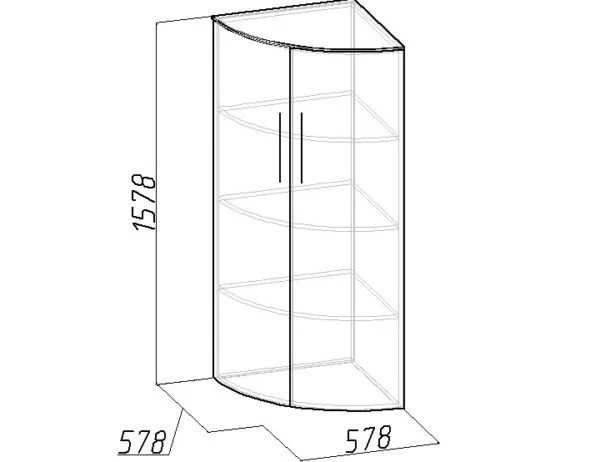 Чертеж углового шкафа для посуды