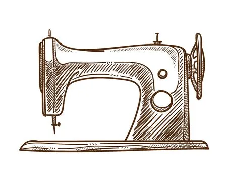 Sewing machine isolated sketch handmade clothes tailor services vector mechanic retro equipment needlework craft shop or store designer garments repairing and creation unique outfits showroom