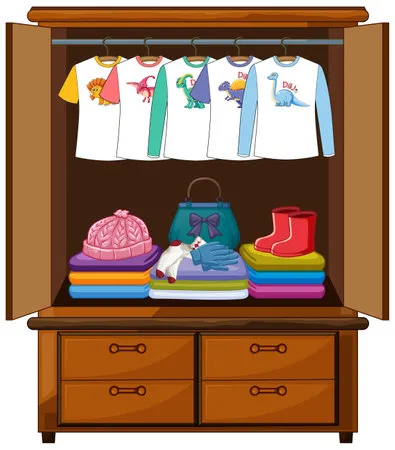 Clothes in the wardrobe isolated illustration Фото со стока