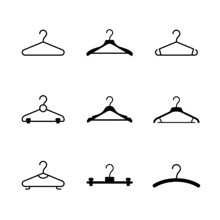 Set glyph icons of clothes hanger isolated on white. wardrobe and apparel concept. vector illustration Векторная Иллюстрация