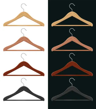 Wooden coat hanger for clothes. storing furniture. shop equipment. wardrobe element. isolated white background. eps10 vector illustration.