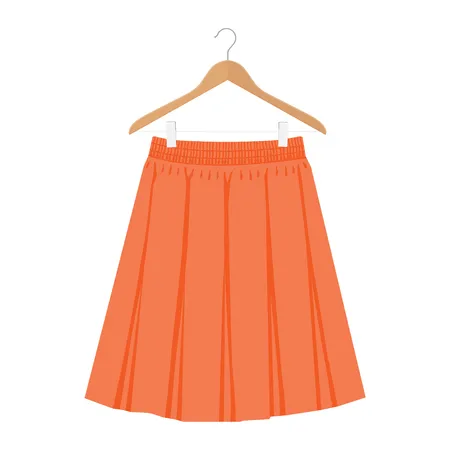 Vector orange skirt template, design fashion woman illustration. women box pleated skirt on hanger