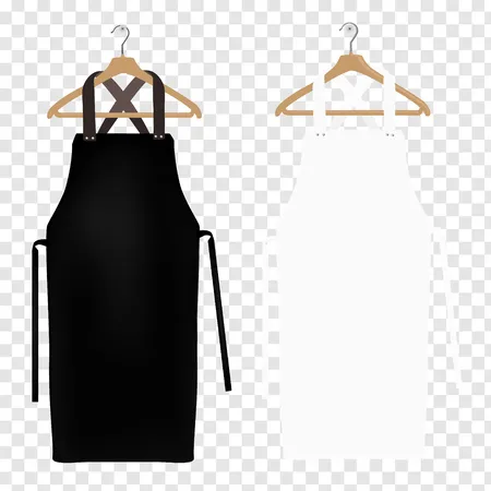 White and black aprons isolated on transparent background, apron mockup, clean apron. Фото со стока