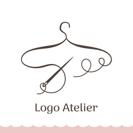 Logo for atelier, wedding boutique, women's clothing shop. vector template of the brand for the fashion designer. element for studio sewing and tailoring. stylized hanger from thread and needle