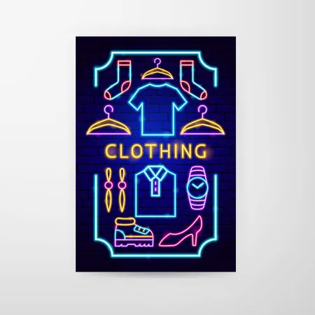 Clothing neon flyer Фото со стока