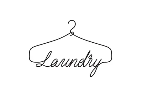 Creative laundry logo design. vector sign with lettering and hanger symbol Фото со стока