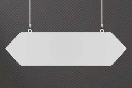 Double arrow dangler hanging from ceiling realistic mockup Фото со стока