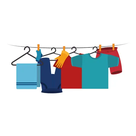 Clothes drying on wire vector illustration design Фото со стока