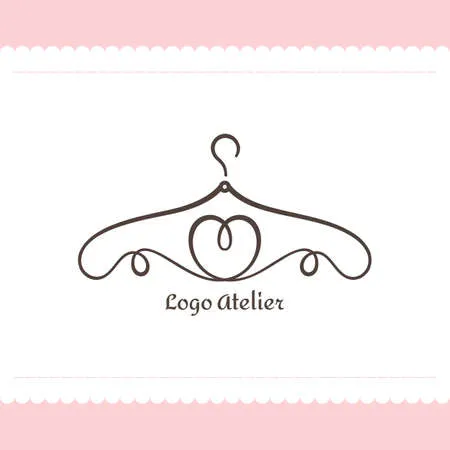 Atelier, wedding boutique, women's clothing store. vector template of the brand for the fashion designer. element for studio sewing and tailoring. hanger from lines in the form of heart