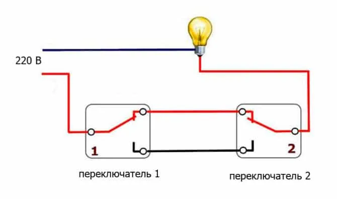 Подключение сквозного выключателя на 2 или 3 места