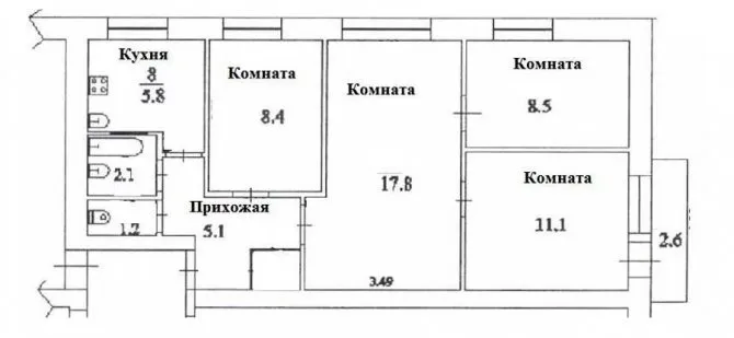 Схема расположения комнат в 4 комнатной хрущевке